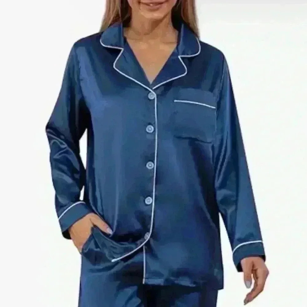 Yimanie Women’s Long Sleeve‎ Sleepwear Soft Button Down Pajamas Top Size L.